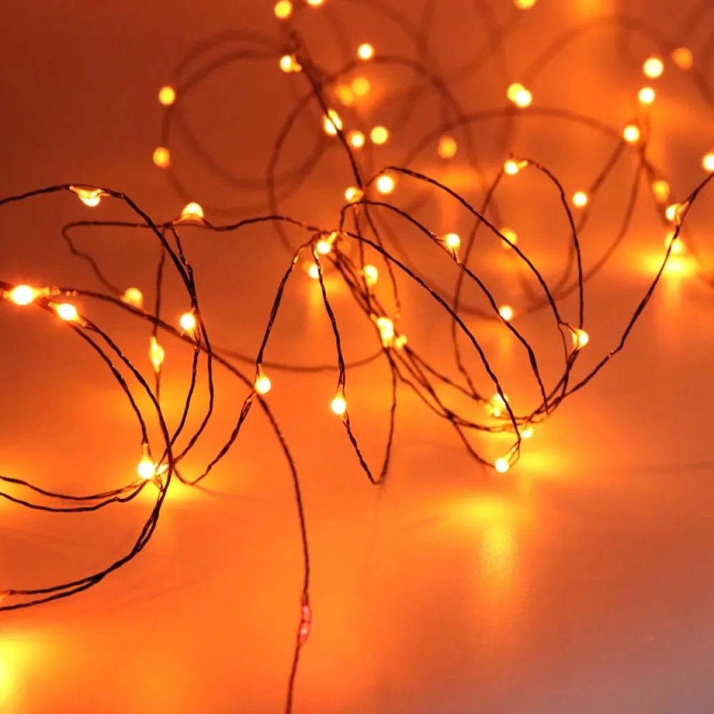Ghirlanda Luminoasa Decorativa din Cupru Negru 10M cu 100 de LED-uri, Lumina Calda, de Exterior