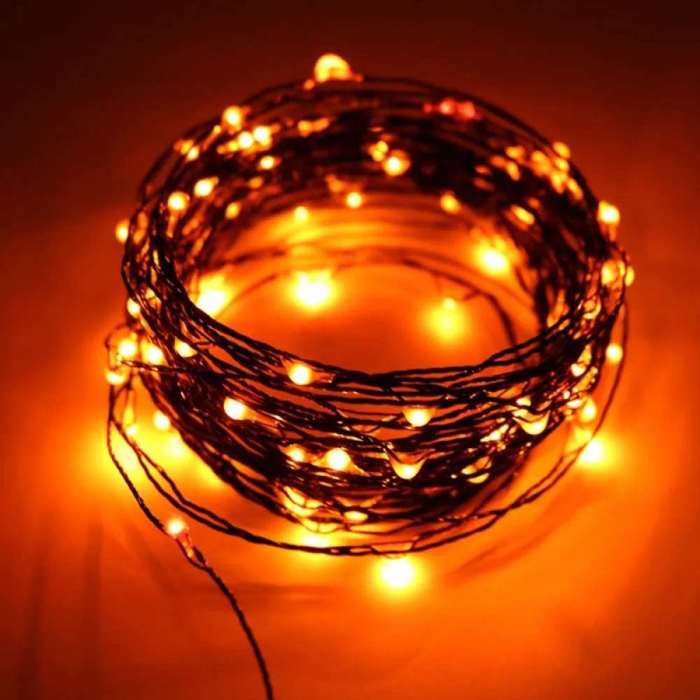 Ghirlanda Luminoasa Decorativa din Cupru Negru 10M cu 100 de LED-uri, Lumina Calda, de Exterior