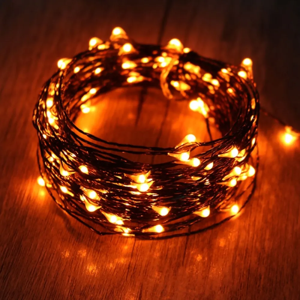 Ghirlanda Luminoasa Decorativa din Cupru Negru 10M cu 100 de LED-uri, Lumina Calda, de Exterior