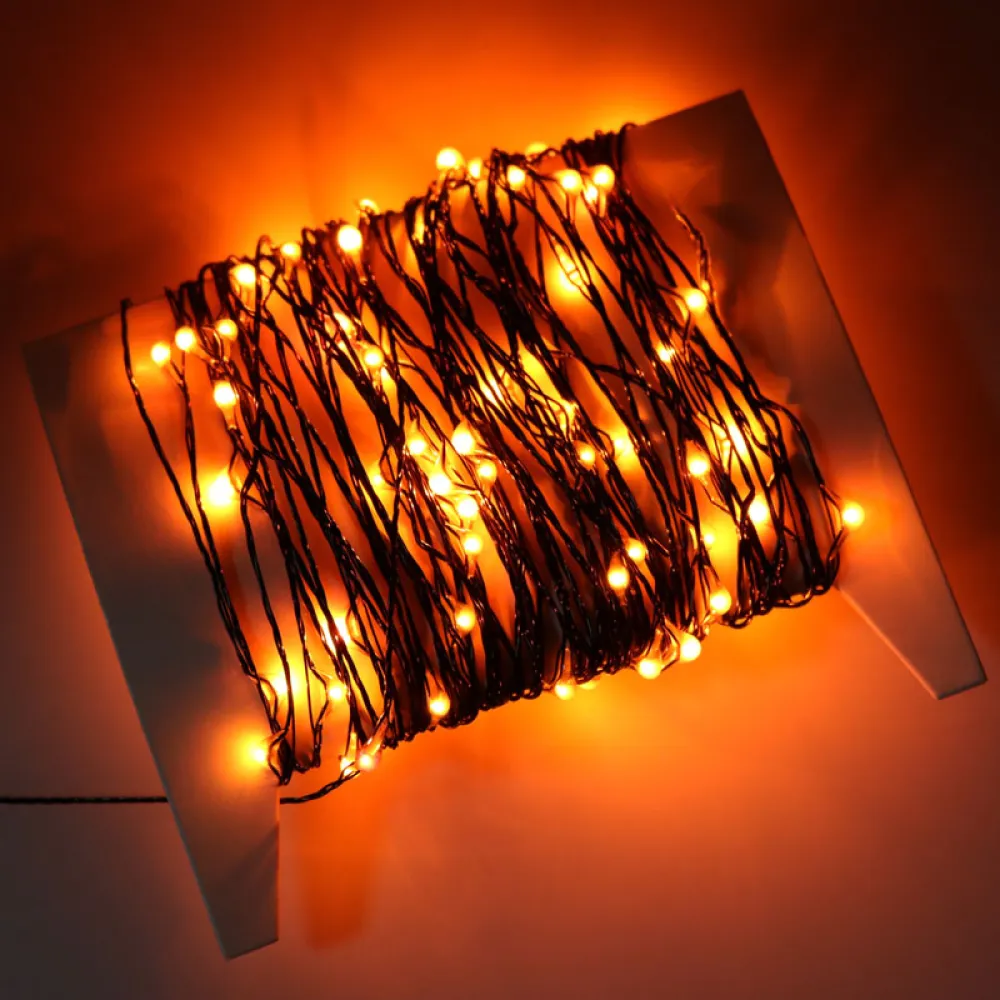 Ghirlanda Luminoasa Decorativa din Cupru Negru 10M cu 100 de LED-uri, Lumina Calda, de Exterior