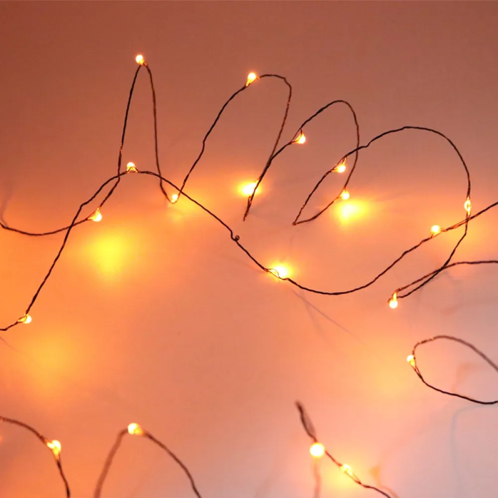 Ghirlanda Luminoasa Decorativa din Cupru Negru 10M cu 100 de LED-uri, Lumina Calda, de Exterior