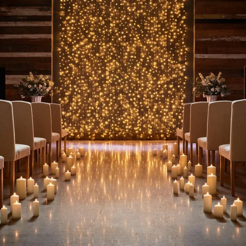 Perdea Luminoasa 2M x 3M, 925 LEDuri, Cablu Negru, Lumina Calda, Conectabila 22M, de Exterior