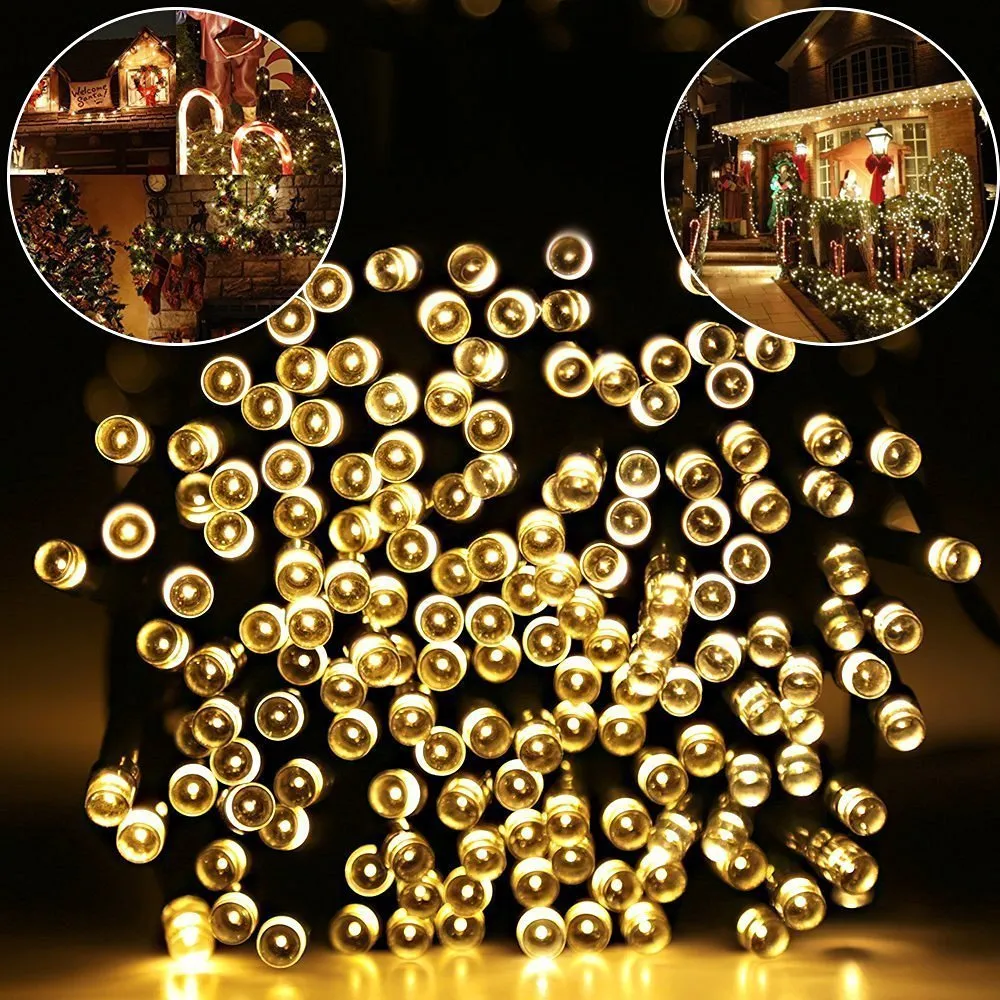 Ghirlanda Luminoasa Solara 30M cu 500 LEDuri, 8 Programe, Lumina Calda