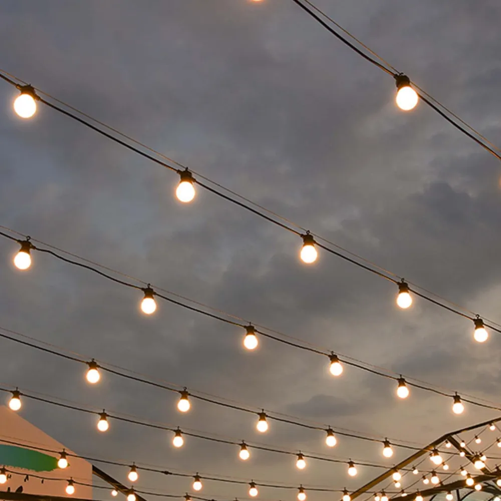 Ghirlandă Luminoasă 50M cu 50 Becuri Bec LED Alb Mat, 1W, din Plastic, Dimabil, E27, G45 , Lumina Naturala, de Exterior