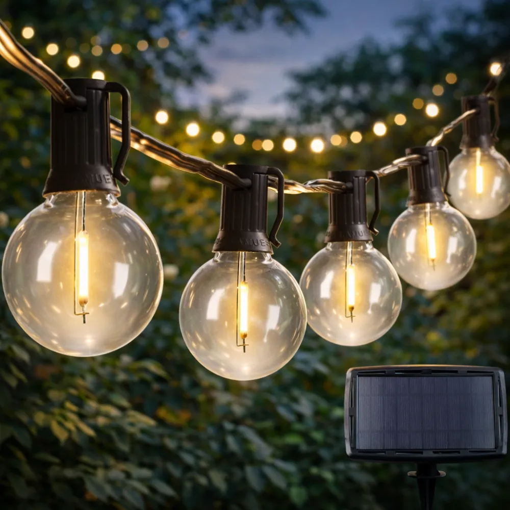 Ghirlanda Luminoasa Solara si USB 4M cu 10 Becuri LED, Cablu Negru, Lumina Calda, de Exterior